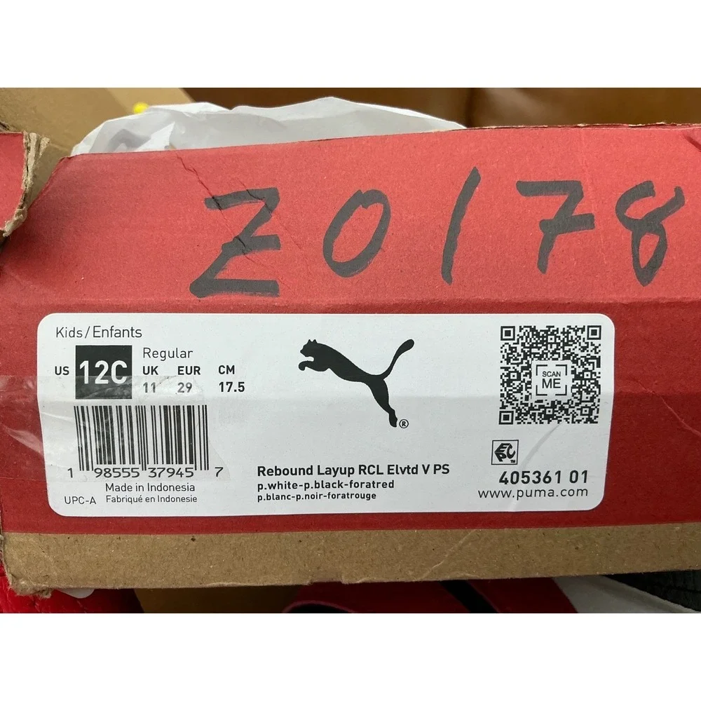 Puma Rebound Layup RCL Elvtd‎ V PS Kids 12C Red White Black Excellent High Top